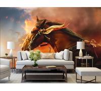 rskjdghshd Wallpaper Hand-Painted Oil Painting Golden war Horse Art Decoration Painting Coffee Shop Restaurant Mural, 3D, 200x140cm