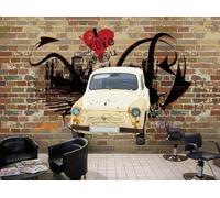 rskjdghshd Wallpaper Hand-Painted Retro car Letters Brick Wall Decoration Painting Coffee Shop Restaurant Mural, 3D, 300x210cm