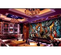 rskjdghshd Wallpaper Hand-Painted Rock Graffiti Hip-Hop Music Theme Bar Western Restaurant Background Wall Mural Afternoon Tea Coffee Shop Wallpaper,3D,250x175cm