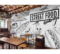 rskjdghshd Wallpaper Hand-Painted White Wall Illustration Graffiti Gourmet Pizza Bakery Western Restaurant Background Wall Mural Afternoon Tea Coffee Shop Wallpaper,3D,200x140cm