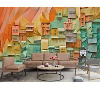 rskjdghshd Wallpaper Modern Abstract Orange Green Cabin Three-Dimensional Colorful Geometric Pattern TV Sofa Living Room Background Wall Dining Room Bedroom Study Room Mural,3D,150x105cm