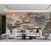 rskjdghshd Wallpaper Modern Art Snow Mountain Pavilion in The Clouds Sunset Landscape Painting TV Sofa Living Room Background Wall Dining Room Bedroom Study Room Mural,3D,200x140cm