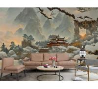 rskjdghshd Wallpaper Modern Art Snow Mountain Top Pavilion Architectural Landscape Painting TV Sofa Living Room Background Wall Restaurant Bedroom Study Mural,3D,250x175cm