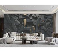 rskjdghshd Wallpaper Modern Art Three-Dimensional Black Masonry Rock Geometric Pattern TV Sofa Living Room Background Wall Dining Room Bedroom Study Room Mural,3D,300x210cm