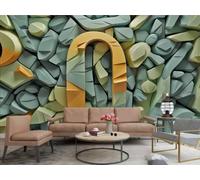 rskjdghshd Wallpaper Modern Art Three-Dimensional Orange Numbers Light Blue Geometric Rock Pattern TV Sofa Living Room Background Wall Dining Room Bedroom Study Room Mural,3D,430x300cm