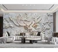 rskjdghshd Wallpaper Modern Beige Deer Art Stone Carving Texture Rock Painting TV Sofa Background Wall Bedroom Living Room Study Room Mural,3D,200x140cm