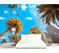 rskjdghshd Wallpaper Modern City Blue Sky White Clouds Seagull Zenith Coffee Shop Restaurant Mural, 3D, 200x140cm