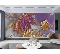 rskjdghshd Wallpaper Modern Fashion Purple and Gold Maple Leaf Splicing Light Purple Marble Pattern TV Sofa Background Wall Bedroom Living Room Study Mural,3D,200x140cm