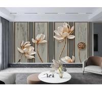 rskjdghshd Wallpaper Modern Gold Thread White Lotus Hanging Painting Marble Pattern TV Sofa Background Wall Bedroom Living Room Study Room Mural,3D,150x105cm