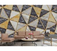 rskjdghshd Wallpaper Modern Golden Triangle Collage Black and Yellow Marble Pattern TV Sofa Background Wall Bedroom Living Room Study Mural,3D,150x105cm