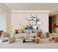 rskjdghshd Wallpaper Modern Minimalist Off-White Art Running Elk Landscape Painting TV Sofa Background Wall Bedroom Living Room Study Mural,3D,350x245cm