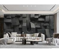 rskjdghshd Wallpaper Modern Minimalist Three-Dimensional Black Square Stone Rock Geometric Pattern TV Sofa Living Room Background Wall Dining Room Bedroom Study Room Mural,3D,200x140cm