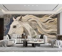 rskjdghshd Wallpaper Modern Retro Off-White Art Relief Horse Landscape Painting TV Sofa Background Wall Bedroom Living Room Study Mural,3D,400x280cm