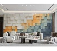 rskjdghshd Wallpaper Modern Simple Orange Blue White Elegant Strip Three-Dimensional Geometric Pattern TV Sofa Living Room Background Wall Restaurant Bedroom Study Room Mural,3D,300x210cm