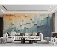 rskjdghshd Wallpaper Modern Simple Orange Green Three-Dimensional Strip Square Geometric Pattern TV Sofa Living Room Background Wall Restaurant Bedroom Study Room Mural,3D,250x175cm