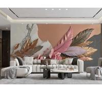 rskjdghshd Wallpaper Modern Three-Dimensional Cute Pink Rose Feather Collage Gray Marble Pattern TV Sofa Background Wall Bedroom Living Room Study Mural,3D,250x175cm