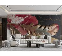rskjdghshd Wallpaper Modern Three-Dimensional Gold Feather Splicing Vermilion Gray Marble Pattern TV Sofa Background Wall Bedroom Living Room Study Mural,3D,200x140cm