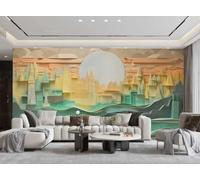 rskjdghshd Wallpaper Modern Three-Dimensional Orange and Green Mountain Sunrise Scenery Geometric Pattern TV Sofa Living Room Background Wall Restaurant Bedroom Study Room Mural,3D,250x175cm