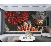 rskjdghshd Wallpaper Modern Three-Dimensional Red Chrysanthemum Splicing Gray Marble Pattern TV Sofa Background Wall Bedroom Living Room Study Mural,3D,430x300cm