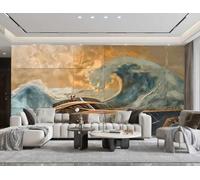 rskjdghshd Wallpaper Modern Yacht Gilt Waves Art Texture Ink Painting TV Sofa Background Wall Bedroom Living Room Study Room Mural,3D,200x140cm