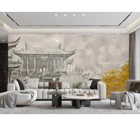 rskjdghshd Wallpaper Nostalgic Art Hand-Painted Mountains and Flowing Water Waterfalls Landscape Paintings TV Sofa Living Room Background Wall Dining Room Bedroom Study Room Mural,3D,430x300cm