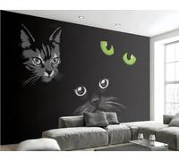 rskjdghshd Wallpaper Personality Black cat cat Eyes Simple pet Shop Decoration Painting Coffee Shop Restaurant Mural, 3D, 150x105cm