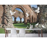 rskjdghshd Wallpaper Retro Architecture Landscape White Dove Decorative Painting Coffee Shop Restaurant Mural, 3D, 400x280cm