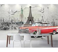 rskjdghshd Wallpaper Retro Brick Wall Building Antique car Decorative Painting Coffee Shop Restaurant Mural, 3D, 400x280cm