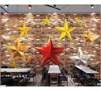 rskjdghshd Wallpaper Retro Brick Wall Five-Pointed Star Pattern Music Graffiti Theme Afternoon Tea Drink Shop Bar Background Wall Western Restaurant Wallpaper Cafe Mural,3D,400x280cm