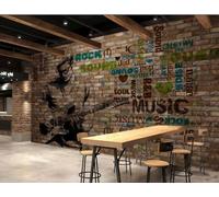 rskjdghshd Wallpaper Retro Brick Wall Graffiti Letters Music Bar Afternoon Tea Drink Shop Background Wall Western Restaurant Wallpaper Cafe Mural,3D,300x210cm