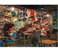 rskjdghshd Wallpaper Retro Brick Wall Graffiti Personalized Rock Music Theme Bar Western Restaurant Background Wall Mural Afternoon Tea Coffee Shop Wallpaper,3D,350x245cm