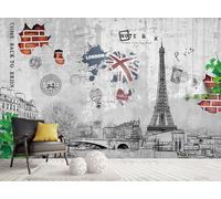 rskjdghshd Wallpaper Retro Brick Wall Hand-Painted City Building Decorative Painting Coffee Shop Restaurant Mural, 3D, 250x175cm