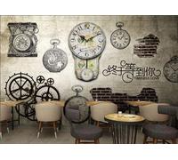 rskjdghshd Wallpaper Retro Brick Wall Nostalgic Clock Decoration Painting Coffee Shop Restaurant Mural, 3D, 350x245cm