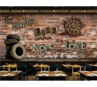rskjdghshd Wallpaper Retro Brick Wall Three-Dimensional Clock Gear Theme Music Bar Western Restaurant Background Wall Mural Afternoon Tea Coffee Shop Wallpaper,3D,250x175cm