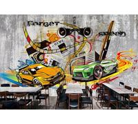 rskjdghshd Wallpaper Retro Cement Wall Trend Graffiti car Decoration Painting Coffee Shop Restaurant Mural, 3D, 430x300cm
