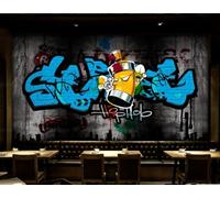 rskjdghshd Wallpaper Retro Cement Wall Trend Street Blue Graffiti Bar Background Wall Western Restaurant Wallpaper Drink Coffee Shop Mural,3D,150x105cm