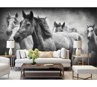 rskjdghshd Wallpaper Retro Hand-Painted Black and White Horse Nordic Art Decoration Painting Coffee Shop Restaurant Mural, 3D, 200x140cm