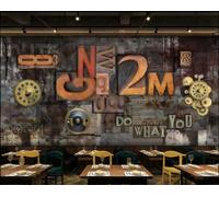rskjdghshd Wallpaper Retro Iron Mechanical Gear Three-Dimensional Letter Theme Bar Western Restaurant Background Wall Mural Afternoon Tea Coffee Shop Wallpaper,3D,430x300cm