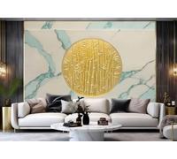 rskjdghshd Wallpaper Retro Modern Gold Bamboo Disc Green and White Marble Pattern Painting TV Sofa Background Wall Bedroom Living Room Study Room Mural,3D,300x210cm