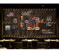 rskjdghshd Wallpaper Retro Nostalgia Barbed Wire English Letters Casual Afternoon Tea Drink Shop Bar Background Wall Western Restaurant Wallpaper Cafe Mural,3D,300x210cm