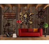 rskjdghshd Wallpaper Retro Nostalgia Wooden Board Rudder Music Bar Afternoon Tea Snacks Drink Shop Background Wall Western Restaurant Wallpaper Cafe Mural,3D,300x210cm