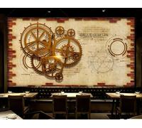 rskjdghshd Wallpaper Retro Nostalgic Brick Wall Gear Music Bar Coffee Afternoon Tea Snacks Gourmet Drink Shop Background Wall Western Restaurant Wallpaper Cafe Mural,3D,350x245cm