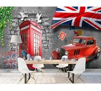 rskjdghshd Wallpaper Retro Nostalgic Brick Wall Telephone Booth car bar Decorative Painting Coffee Shop Restaurant Mural, 3D, 400x280cm