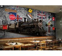 rskjdghshd Wallpaper Retro Nostalgic Building Train Brick Wall Decoration Painting Coffee Shop Restaurant Mural, 3D, 300x210cm