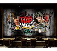 rskjdghshd Wallpaper Retro Nostalgic Cement Wall Graffiti Hip-Hop Rock Music Bar Afternoon Tea Drink Shop Background Wall Western Restaurant Wallpaper Cafe Mural,3D,200x140cm
