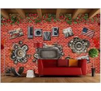 rskjdghshd Wallpaper Retro Nostalgic Red Brick Wall Letters Love Gear Bar Dining Background Wall Western Restaurant Wallpaper Drinks Cafe Mural,3D,400x280cm