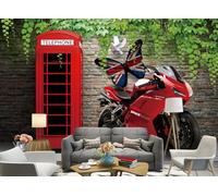rskjdghshd Wallpaper Retro Nostalgic red Brick Wall Motorcycle bar Decorative Painting Coffee Shop Restaurant Mural, 3D, 200x140cm