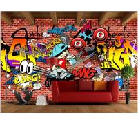 rskjdghshd Wallpaper Retro Nostalgic Red Brick Wall Street Graffiti Letters Bar Dining Background Wall Western Restaurant Wallpaper Drinks Cafe Mural,3D,150x105cm