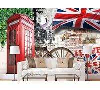 rskjdghshd Wallpaper Retro Nostalgic red Telephone Booth City Living Room Decoration Painting Coffee Shop Restaurant Mural, 3D, 430x300cm