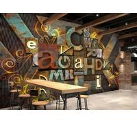 rskjdghshd Wallpaper Retro Nostalgic Rust Three-Dimensional Letters Music Theme Bar Western Restaurant Background Wall Mural Afternoon Tea Coffee Shop Wallpaper,3D,200x140cm